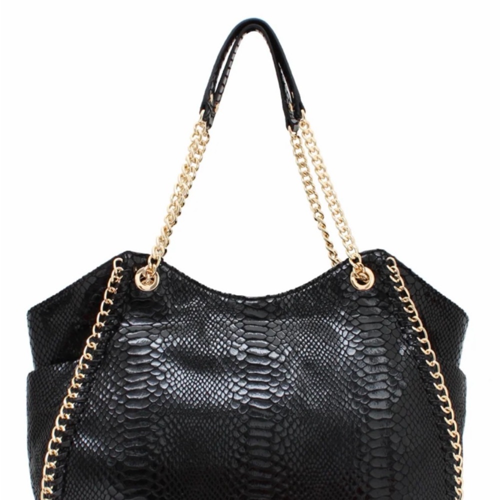Michael Kors Black Snake-Embossed Tote Bag - Picture 2 of 9